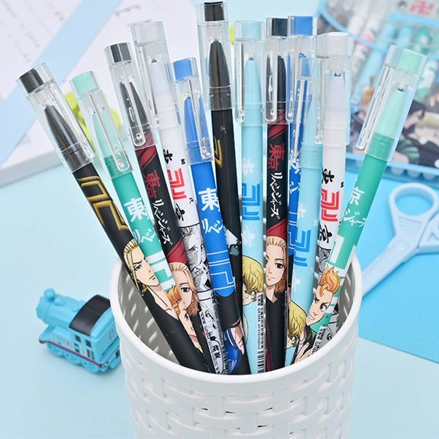 6Pcs/Set Anime Tokyo Revengers Sano Manjirou Cute Black ink Blue ink  Neutral Erasable Pen Kawaii Gel Pen kids stationery gift